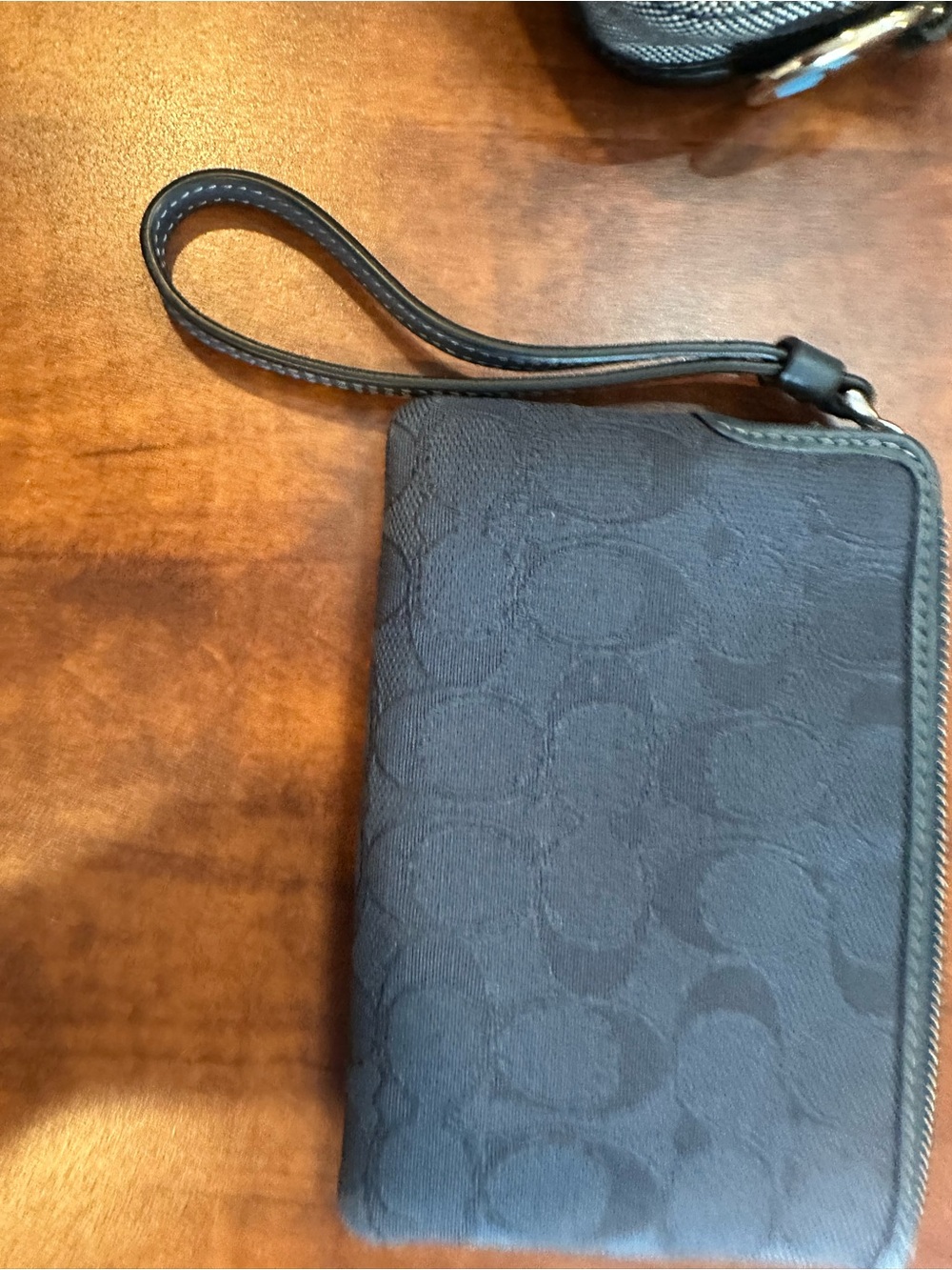 Coach Black Signature Jacquard Wristlet with Silver Logo - Picture 2 of 2